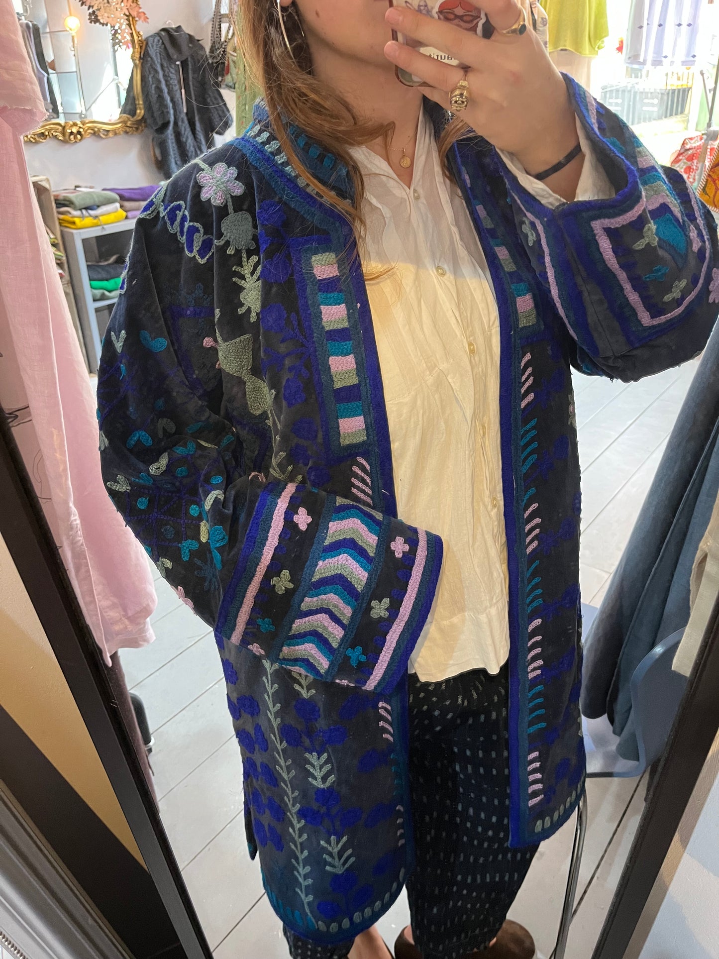 Long Navy Embroidered Jacket
