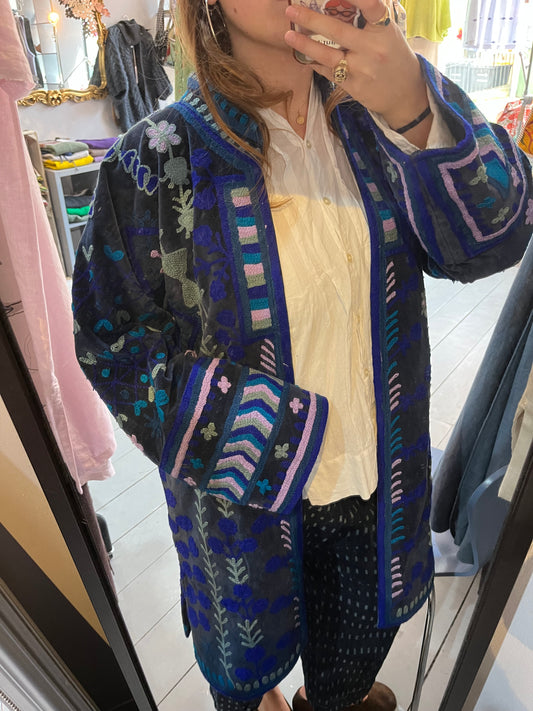 Long Navy Embroidered Jacket