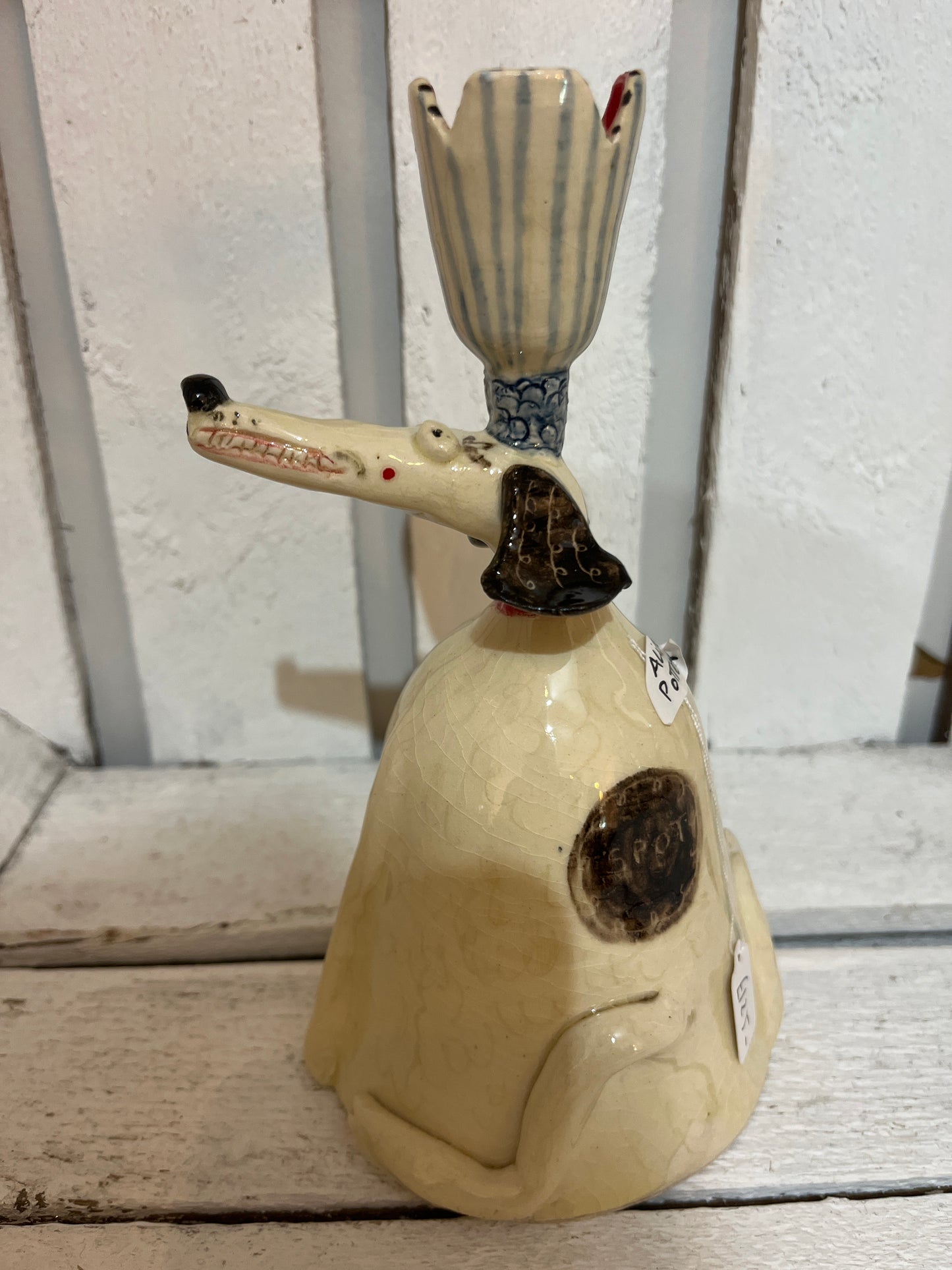 Smiley Hound Candlestick by AliAll Pottery