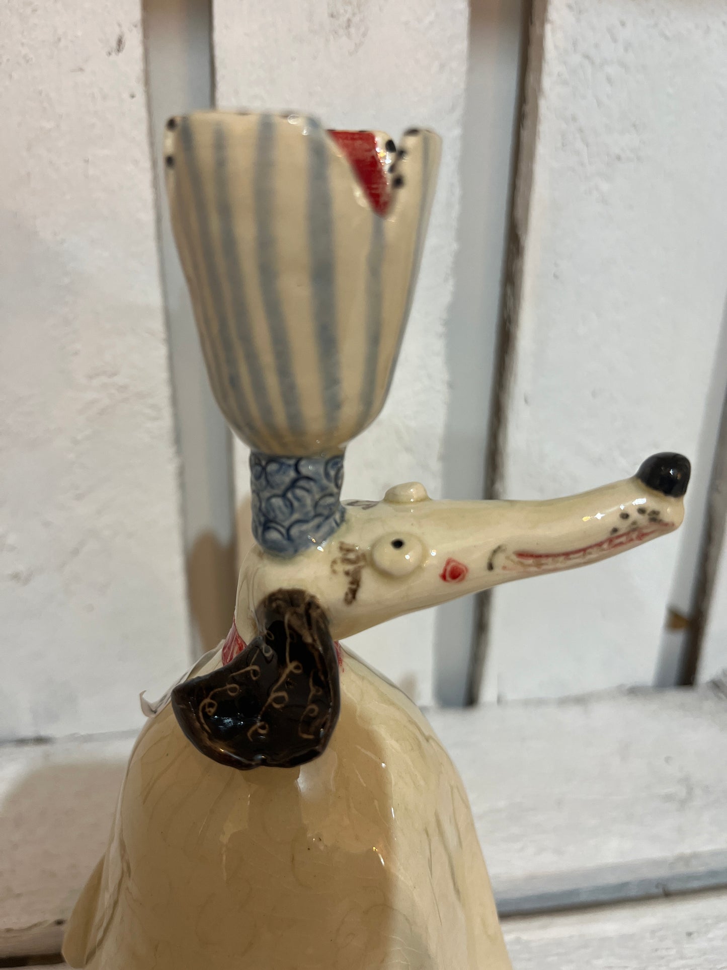 Smiley Hound Candlestick by AliAll Pottery