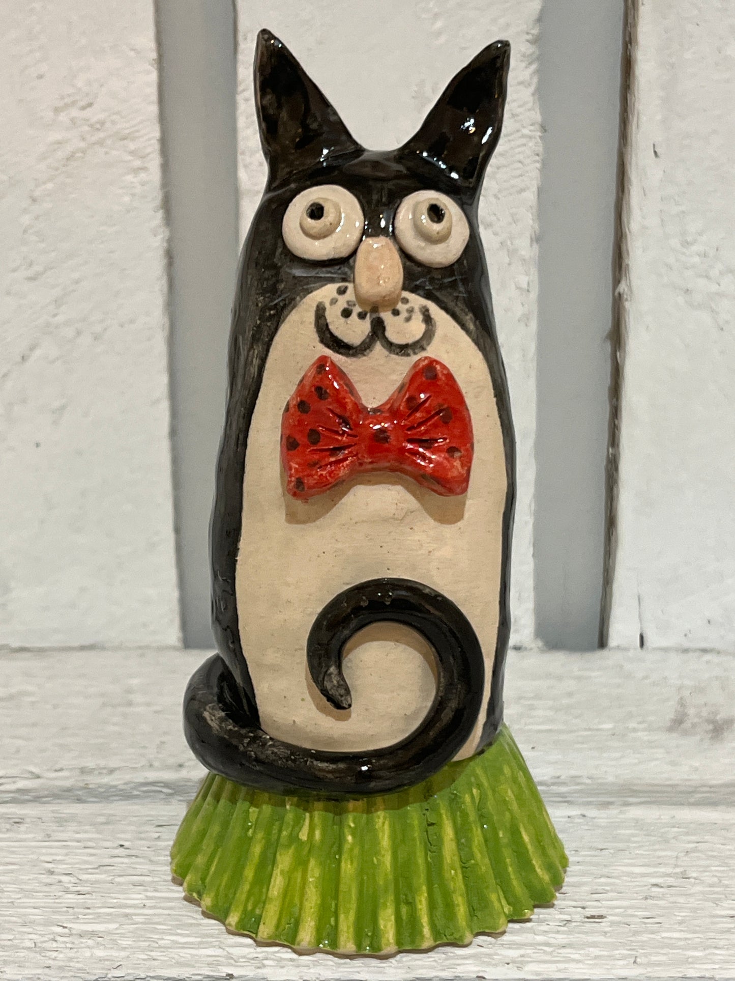 Black Cat with Red Bow Tie by Judith Douglas