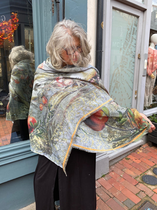 Wool Scarf - Cherub & Goddess with Pomegranates