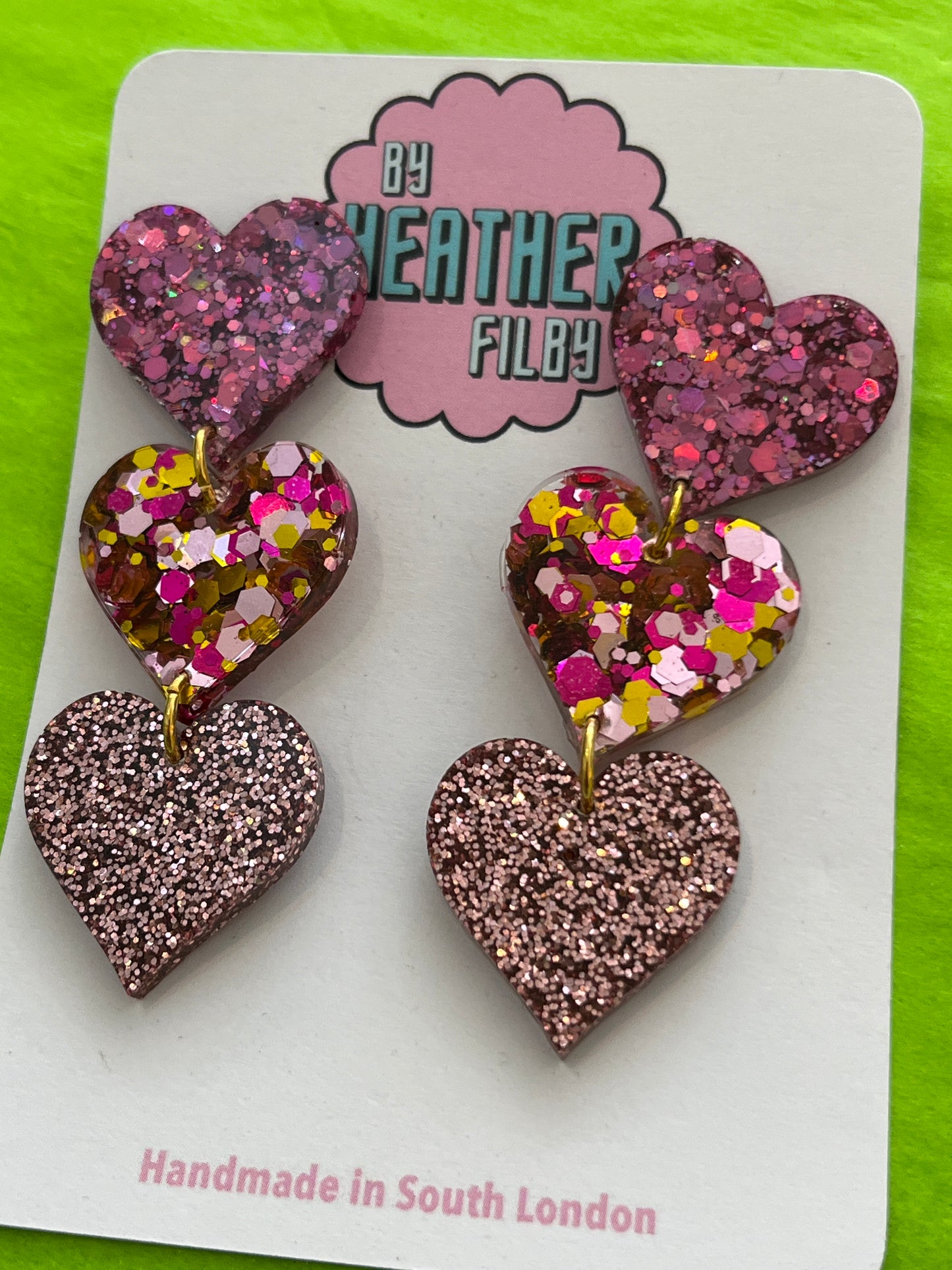 Triple Heart Earrings by Heather Filby