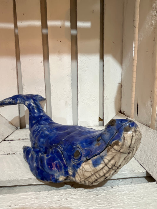 Blue Raku Whale by Helen Jewsbury