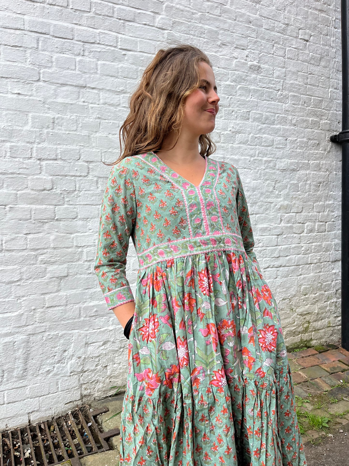 Turquoise and Pink Floral Maxi Dress