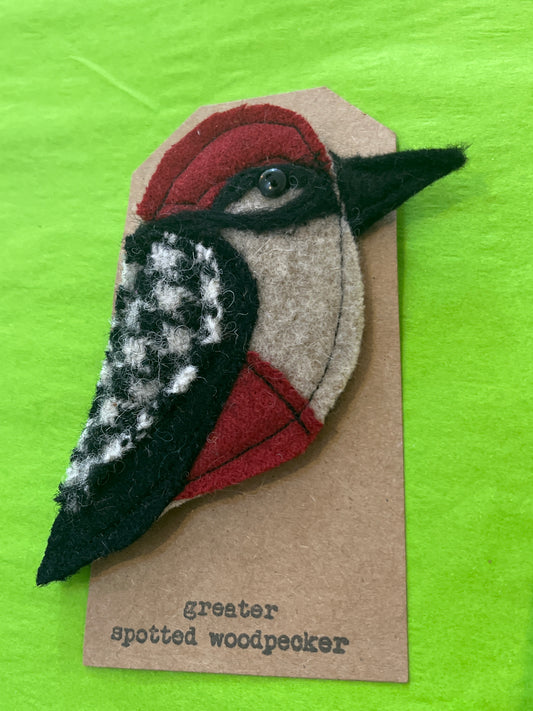 Greater Spotted Woodpecker Brooch