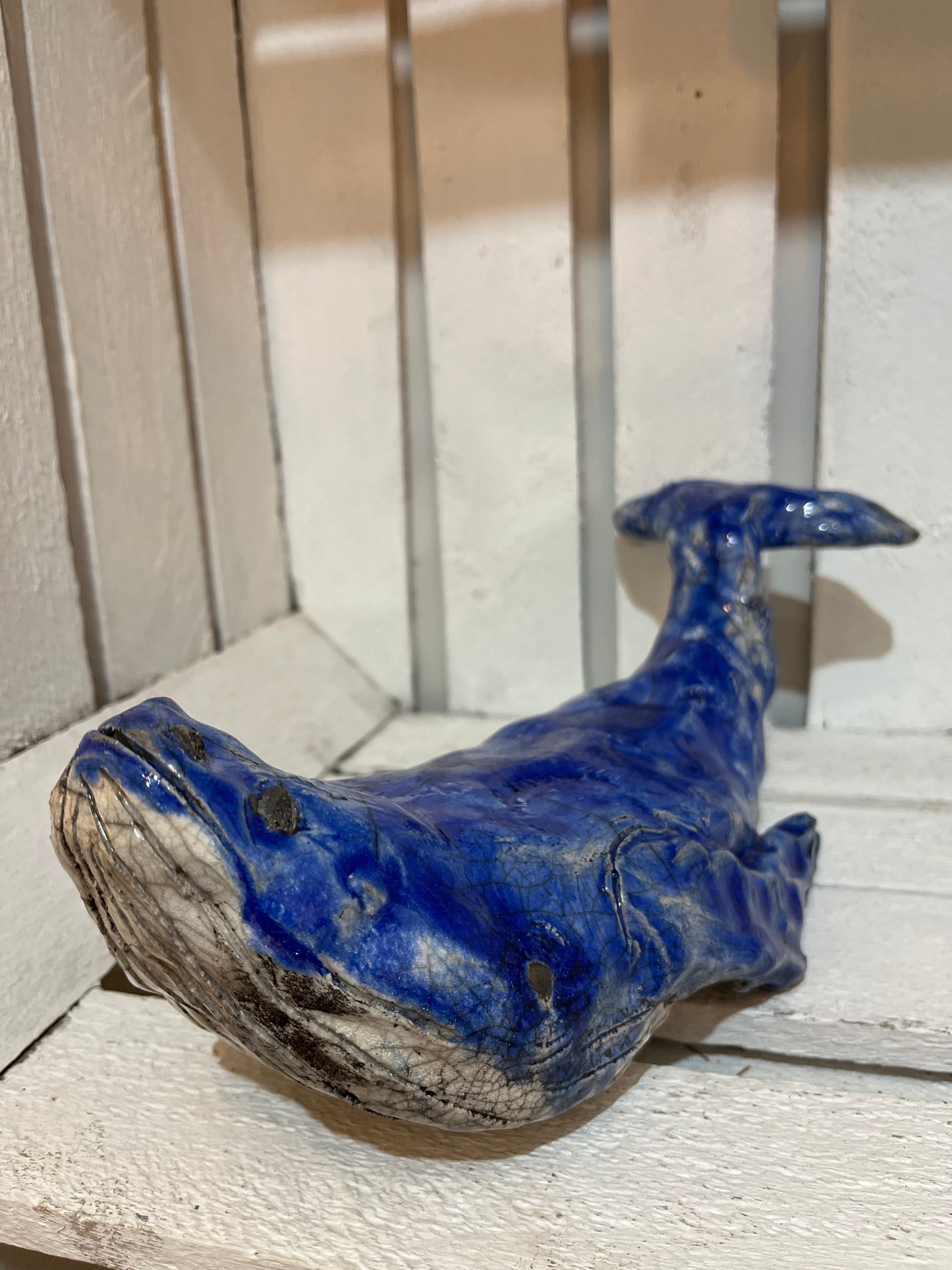 Blue Raku Whale by Helen Jewsbury