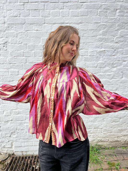 Balloon Sleeve Button Down Blouse