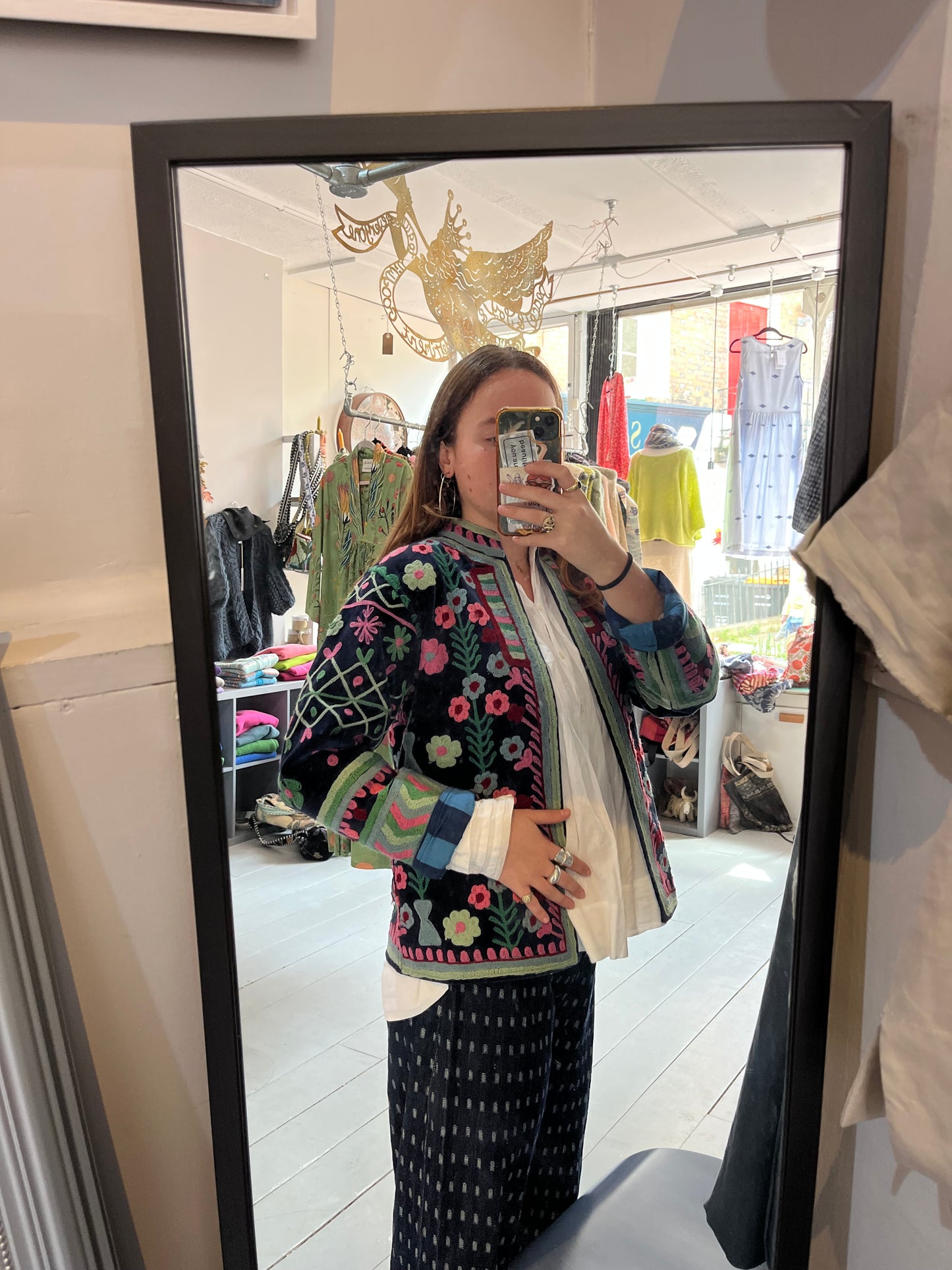 Short Navy Blue Reversible Embroidered Jacket