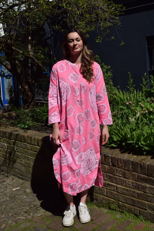 One Season Foil-Cotton Moroccan Hot Pink Dress