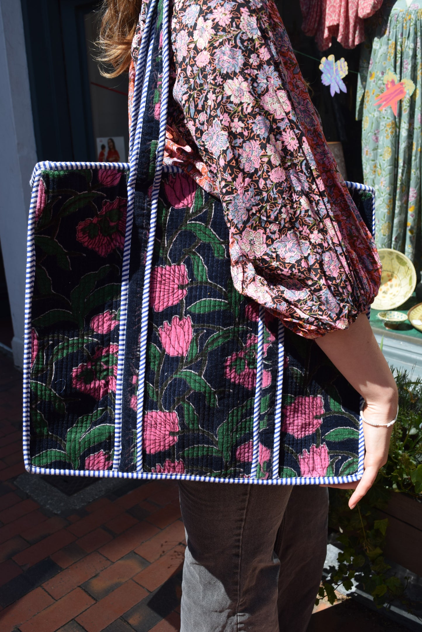 Velvet Floral Shoulder Bag