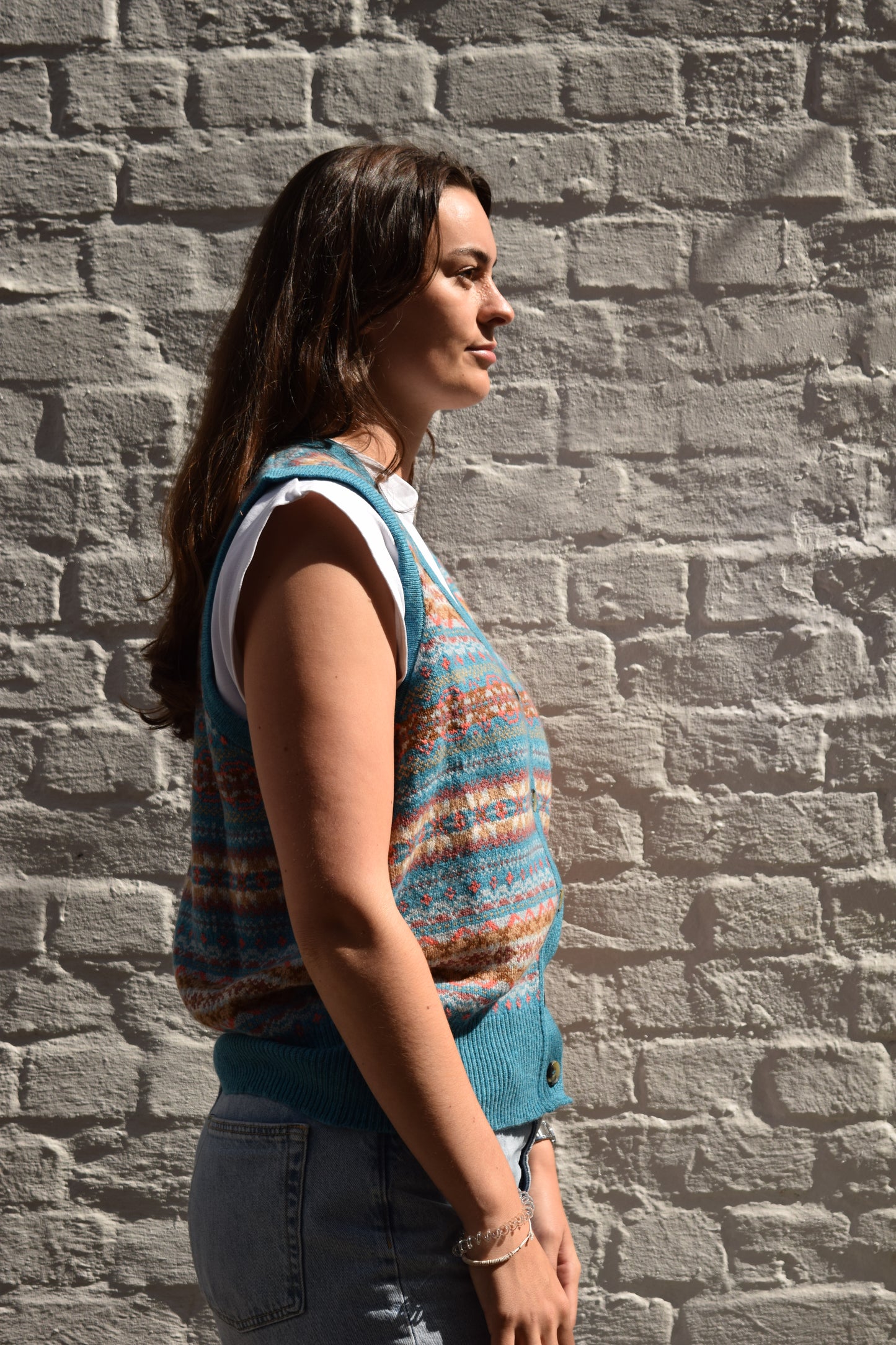 ERIBÉ Women’s Kinross Fair Isle Waistcoat – Topaz