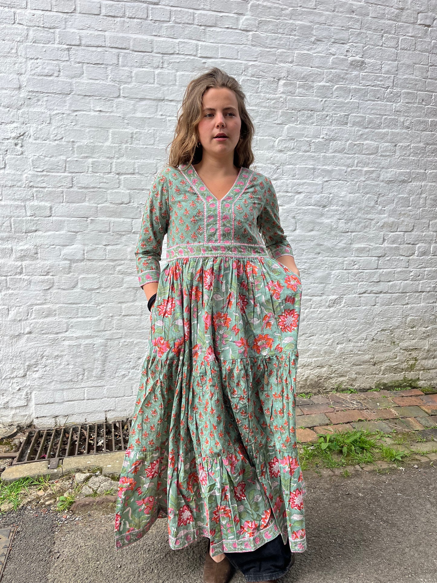 Turquoise and Pink Floral Maxi Dress