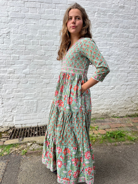 Turquoise and Pink Floral Maxi Dress