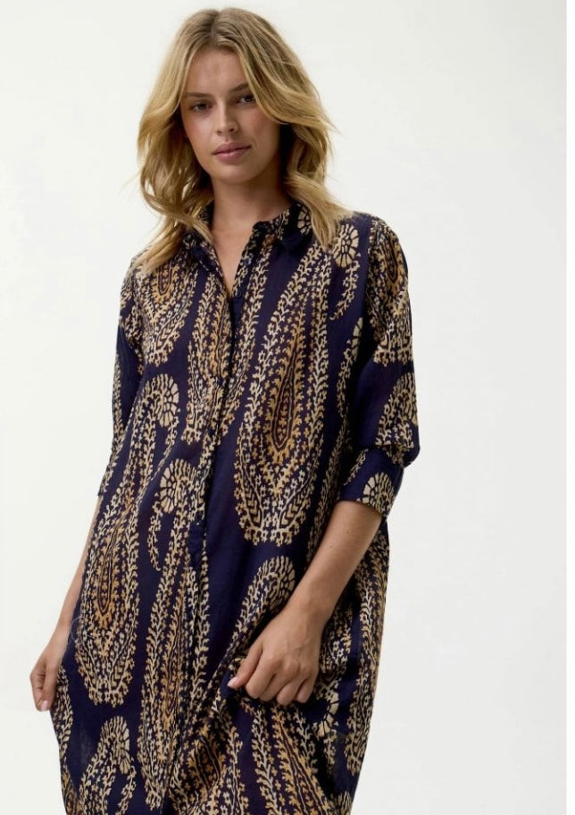 Daisy Cotton Dress in Provence Navy Paisley