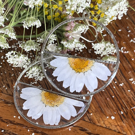 Half Daisy Earrings , Silver