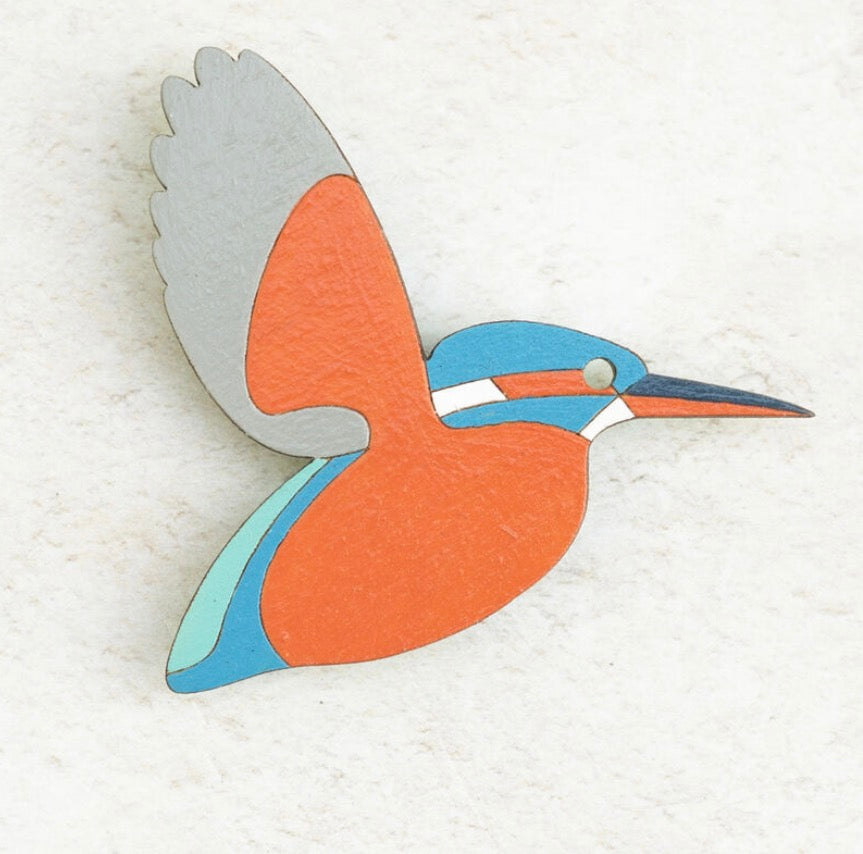 Flying Hand Painted Kingfisher Brooch
