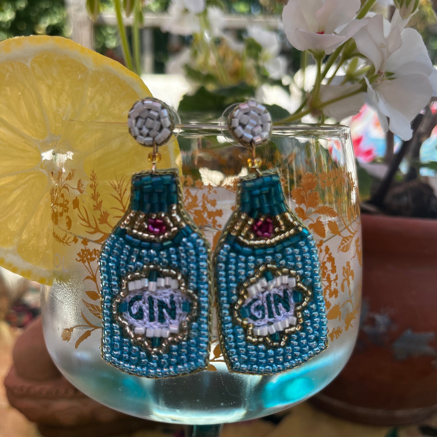 Beaded Gin Bottle Earrings