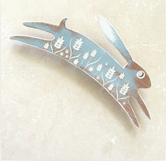 Large Hare brooch in Duck Egg Blue