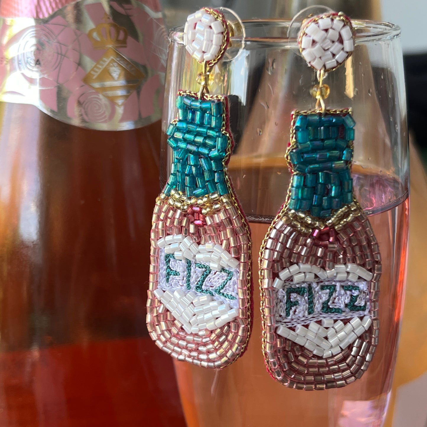 Pink Fizz Bottle Earrings