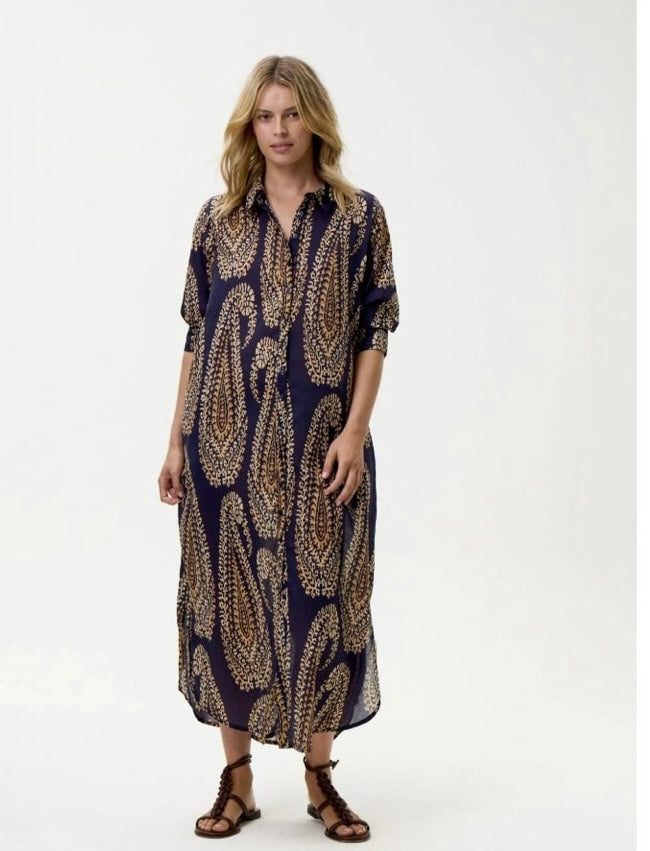 Daisy Cotton Dress in Provence Navy Paisley