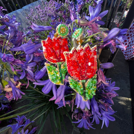 My Doris Red Tulip Earrings