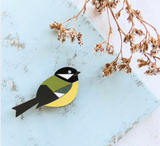 Great Tit Hand Painted Brooch