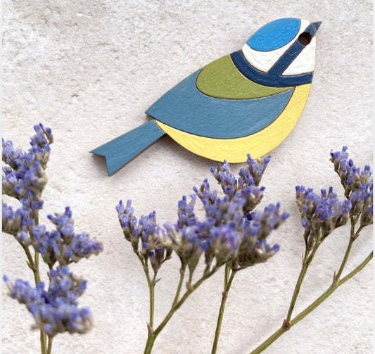 Hand Painted Blue Tit Brooch