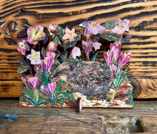 Hedgehog in Hellebores Birch Plywood Keepsake
