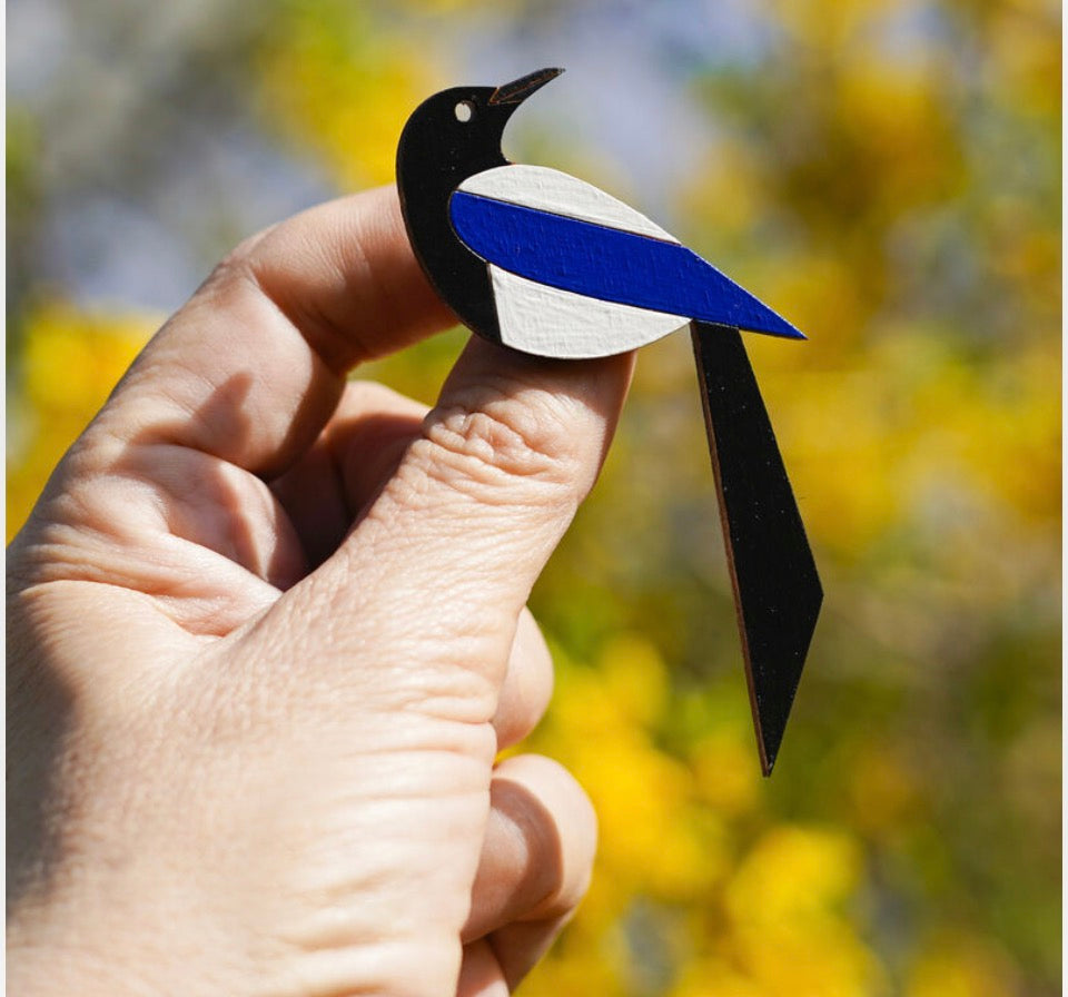 Hand Painted Magpie Brooch