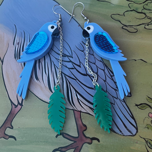 Parrot Blue Leaf Earrings