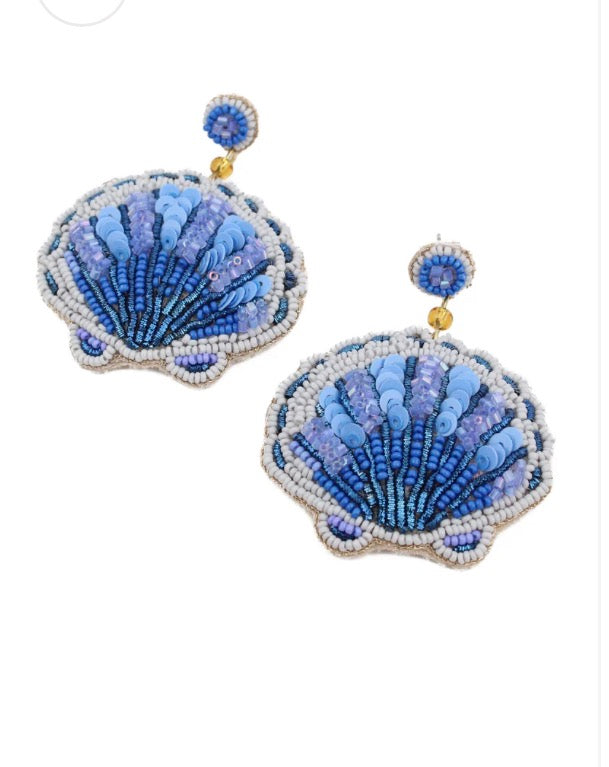 Blue Shell Beaded Earrings