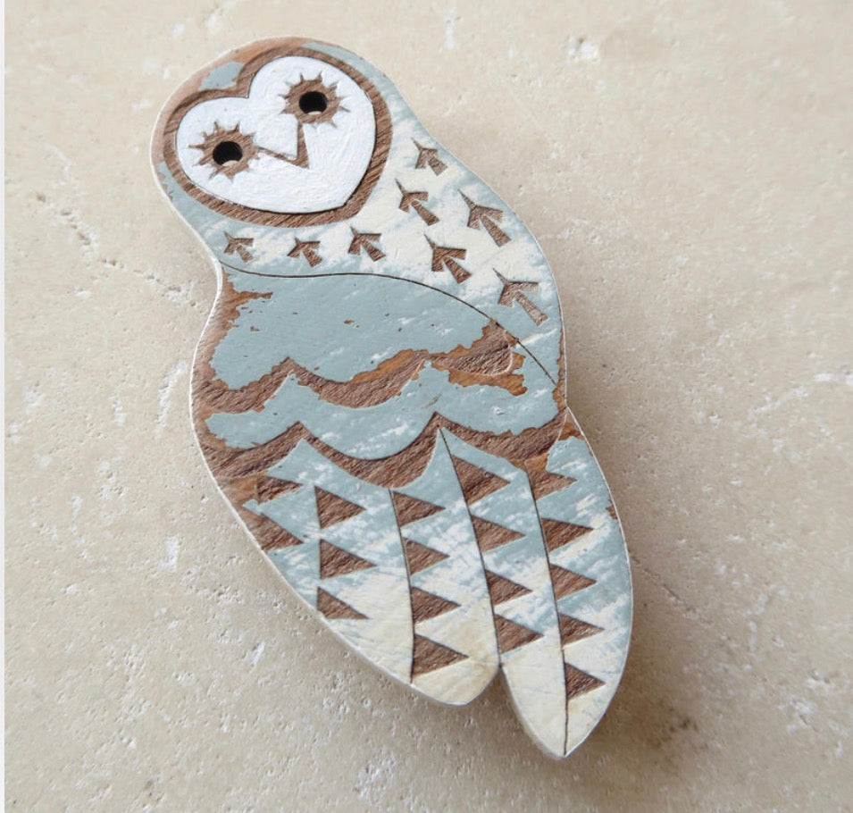Owl Hand Painted Brooch