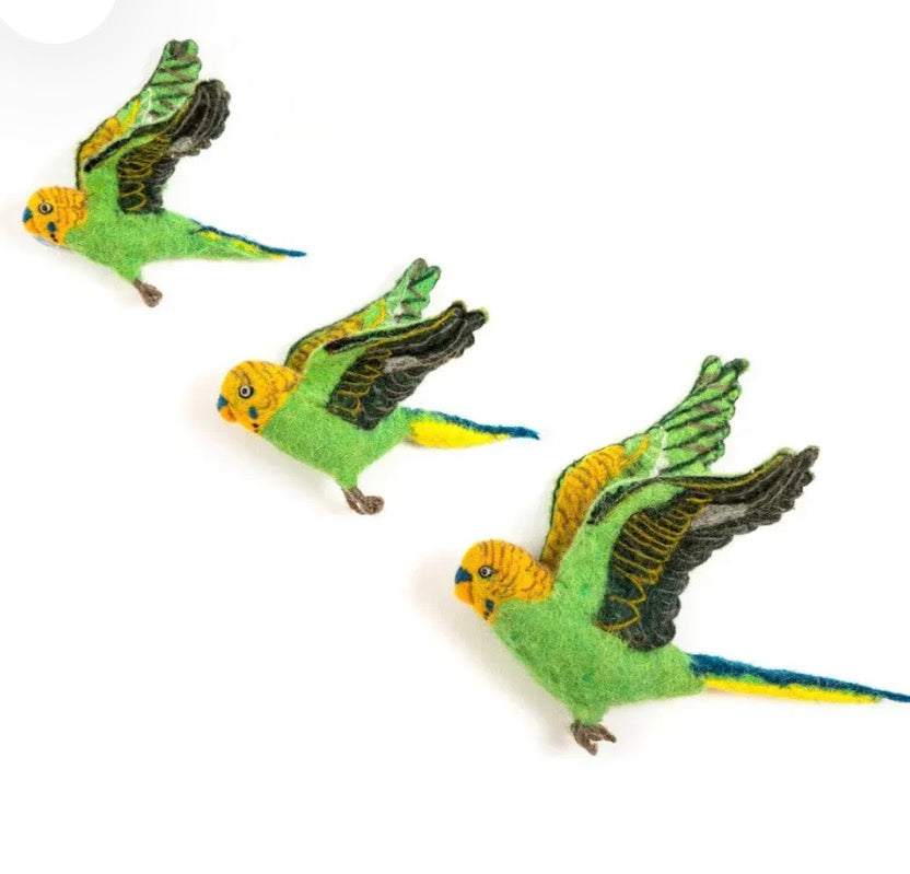 Flying Green Budgie Trio