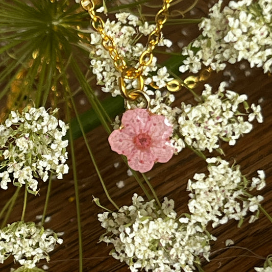 Pink Blossom Necklace on gold plated chain