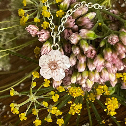 Pale Pink Blossom Necklace- silver chain