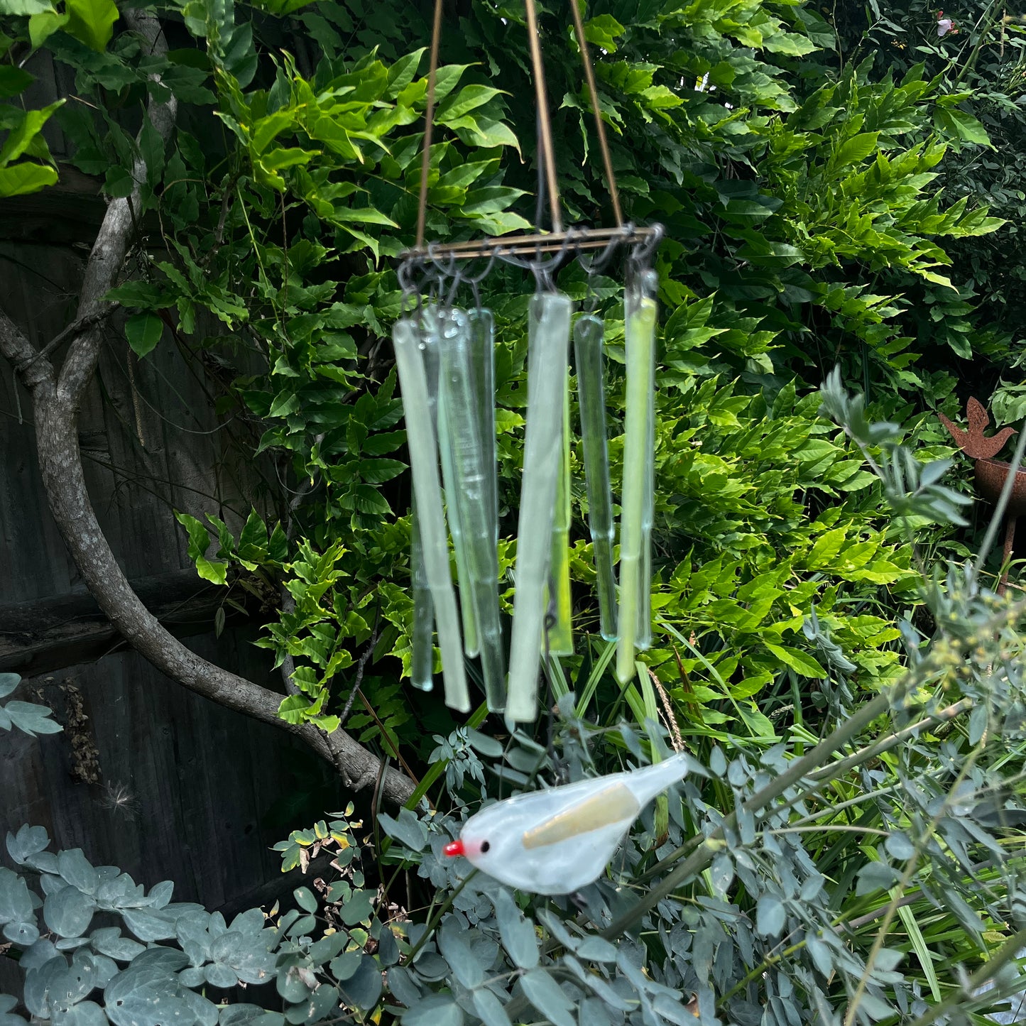 Stunning Handmade Glass Chandelier with Bird