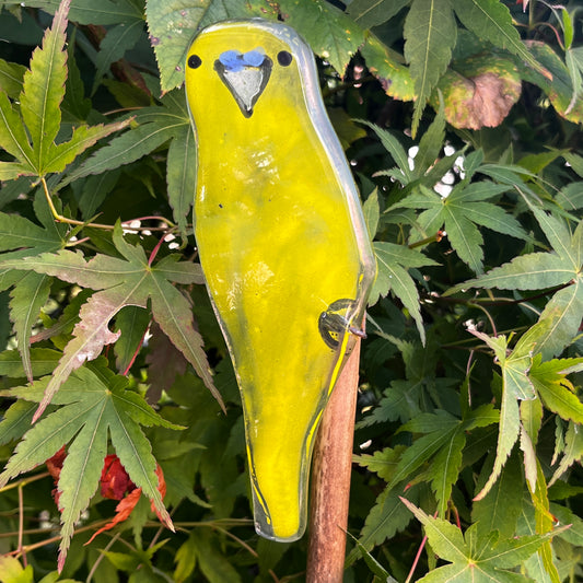 Glass Budgie on a Cane