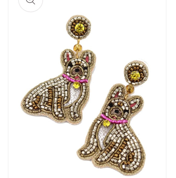 French Bulldog Beaded Earrings