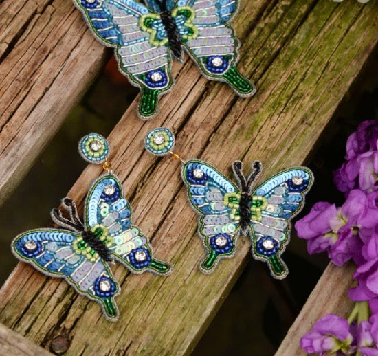 Blue Beaded Butterfly Earrings