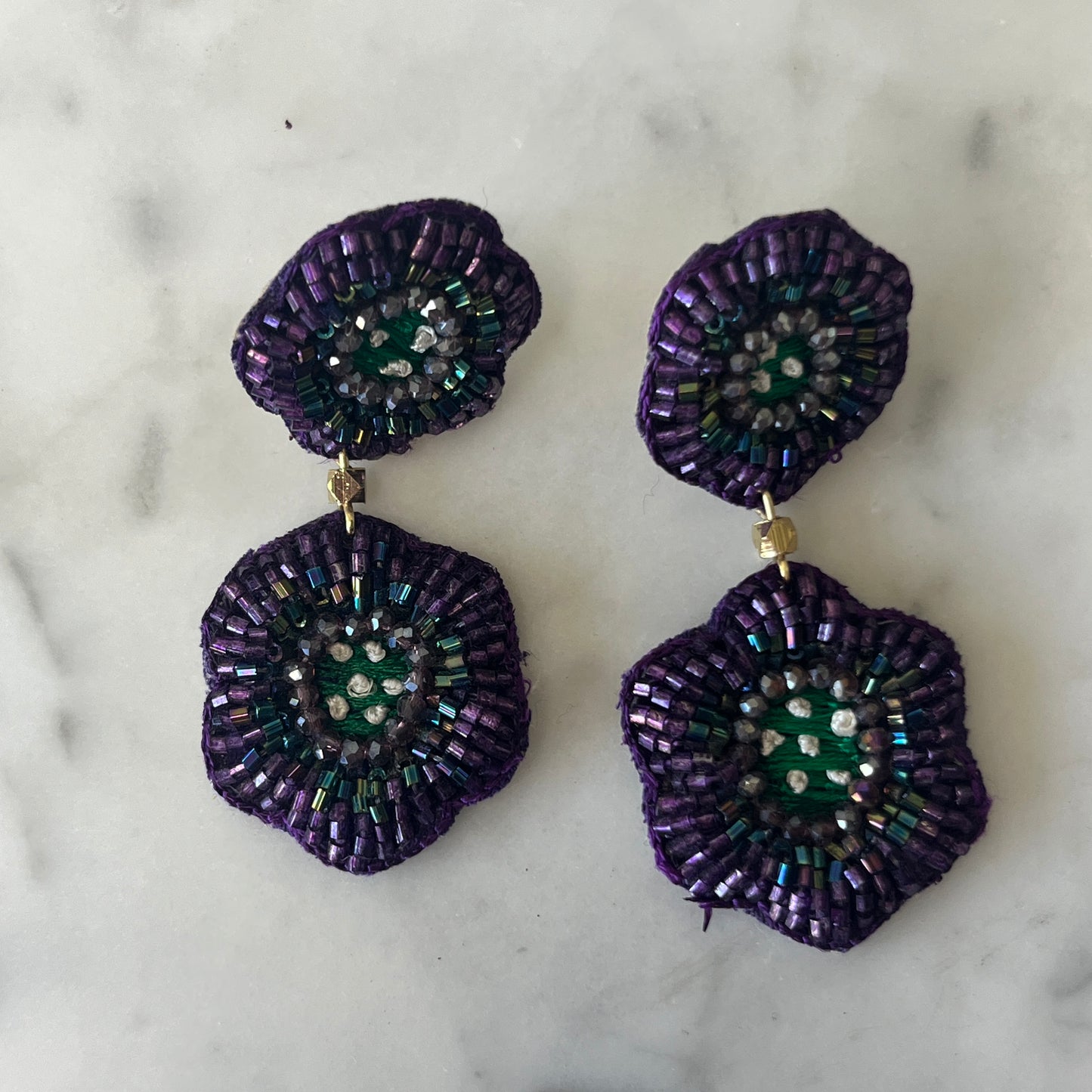 Purple Double Drop Floral Earrings