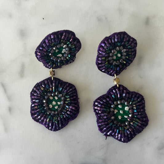 Purple Double Drop Floral Earrings