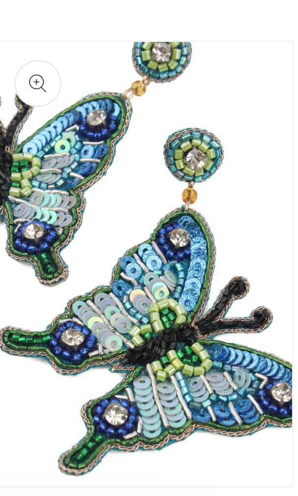 Blue Beaded Butterfly Earrings