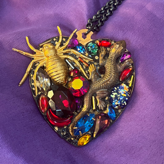 Spider and Lizard Heart Necklace by Annie Sherborne