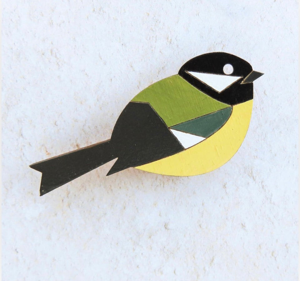 Great Tit Hand Painted Brooch