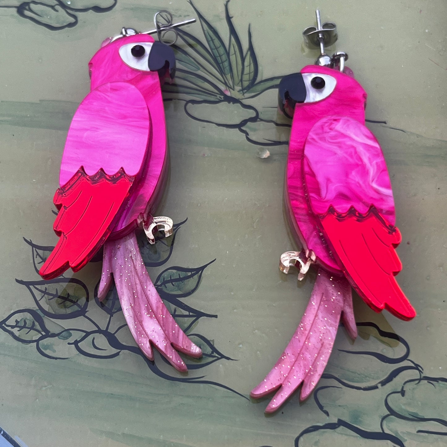 Pink Parrot Earrings