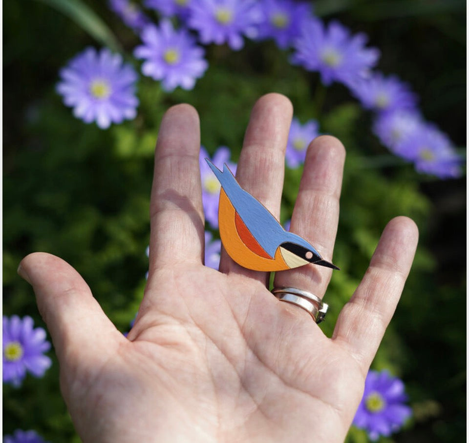 Nuthatch Hand Painted  Brooch