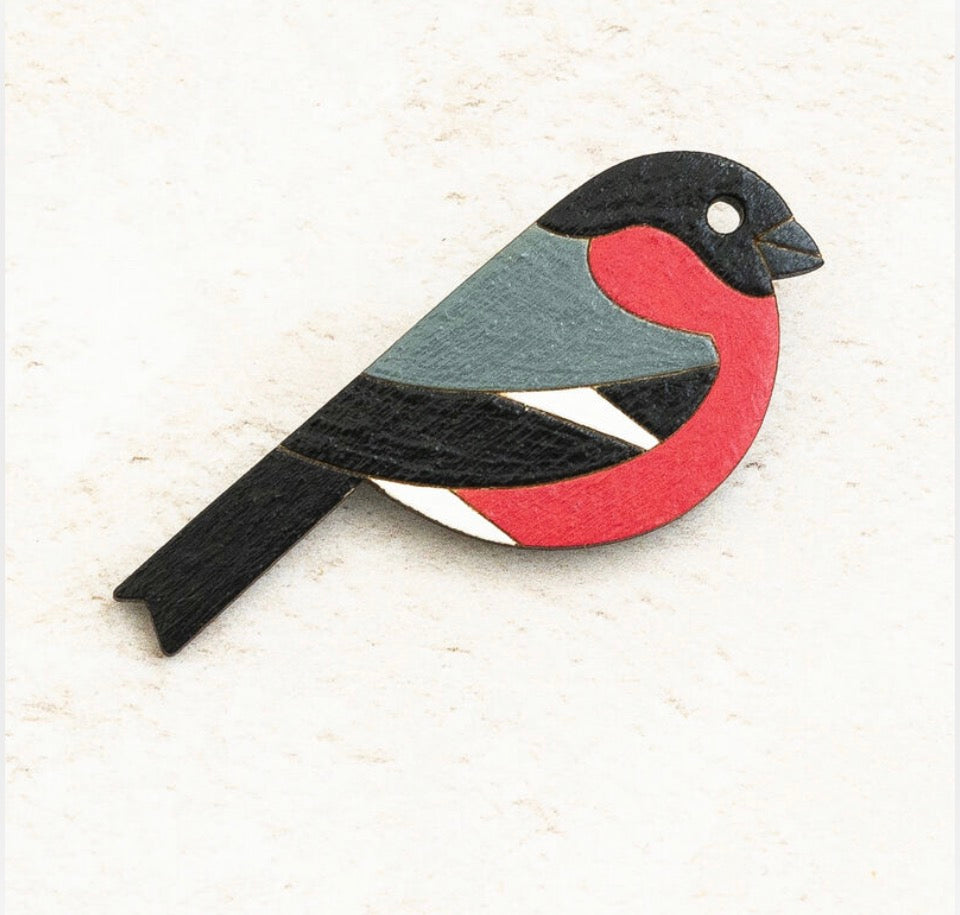 Hand Painted Bullfinch Brooch