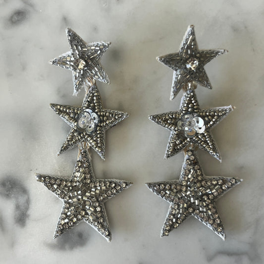 Triple Star Silver Earrings