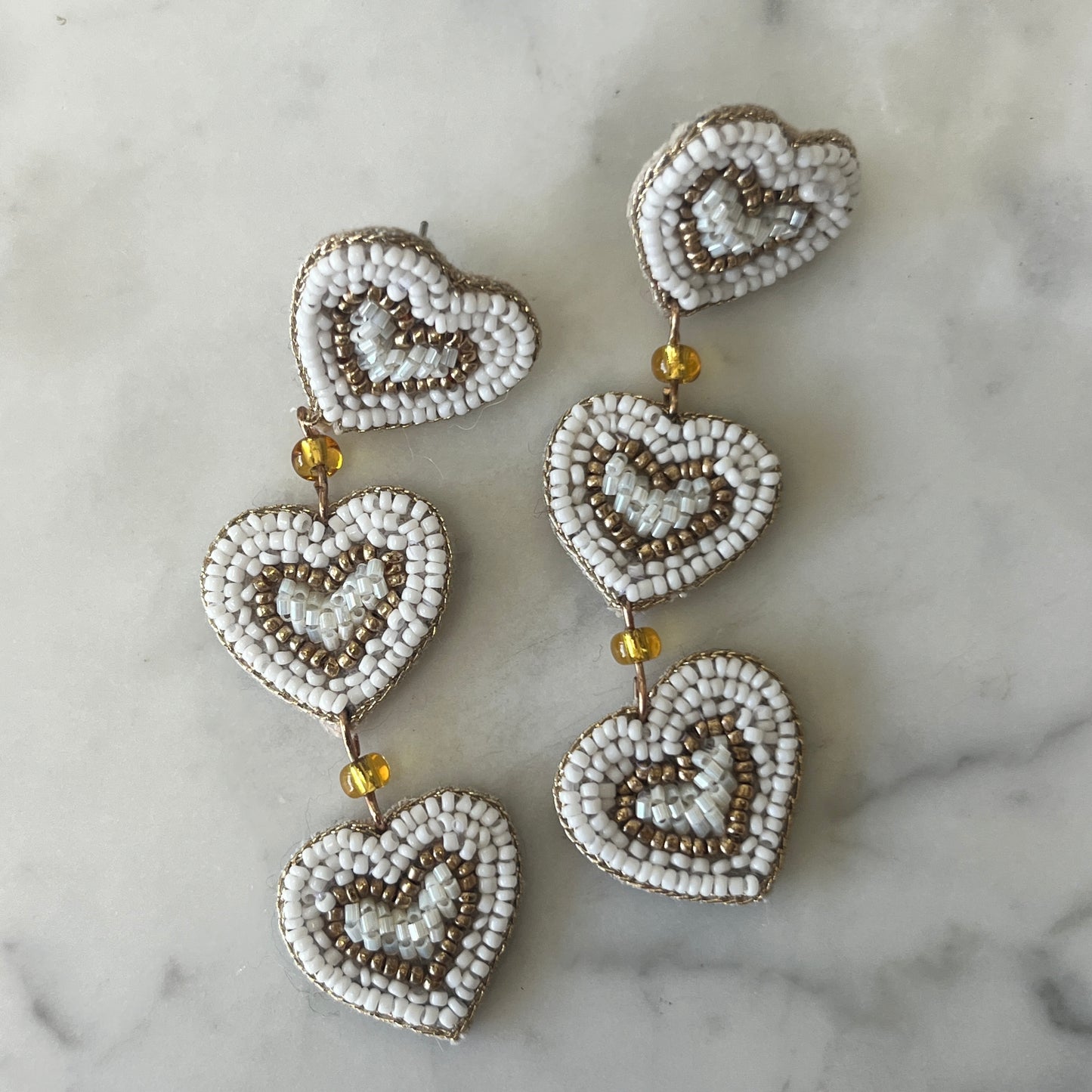 White Triple Heart Earrings
